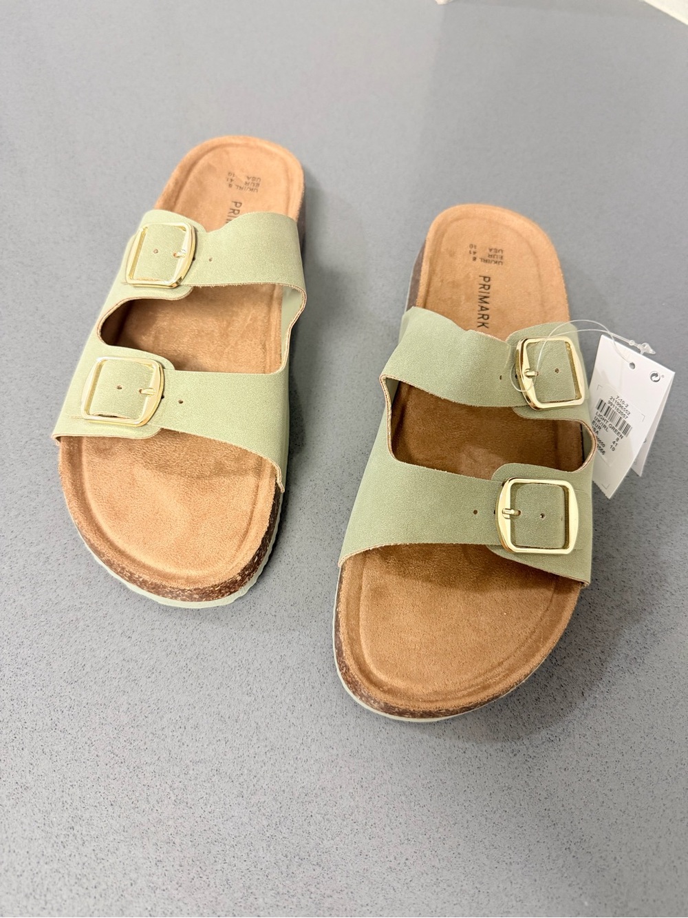 Green double Buckle footbed Slide Sandals cork midsole size 10 comfortable - Picture 7 of 7